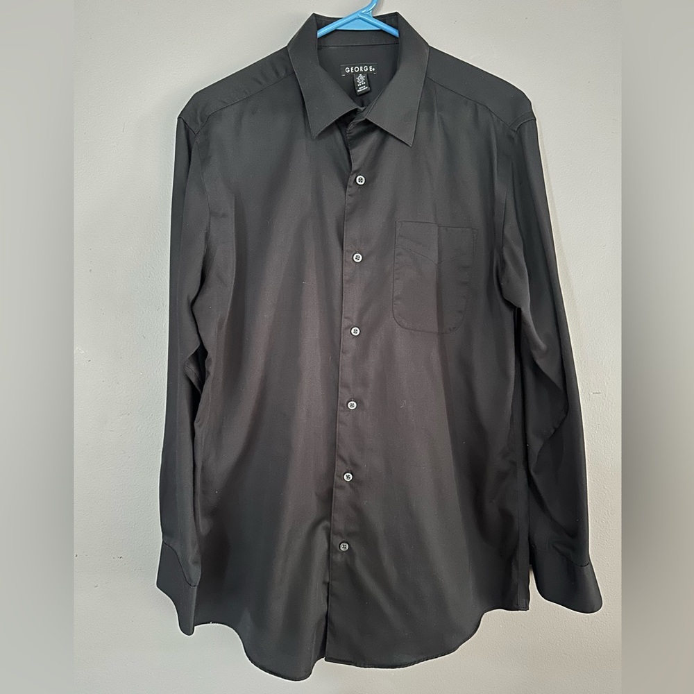 Mens George Long Sleeve Black Button-Down Shirt